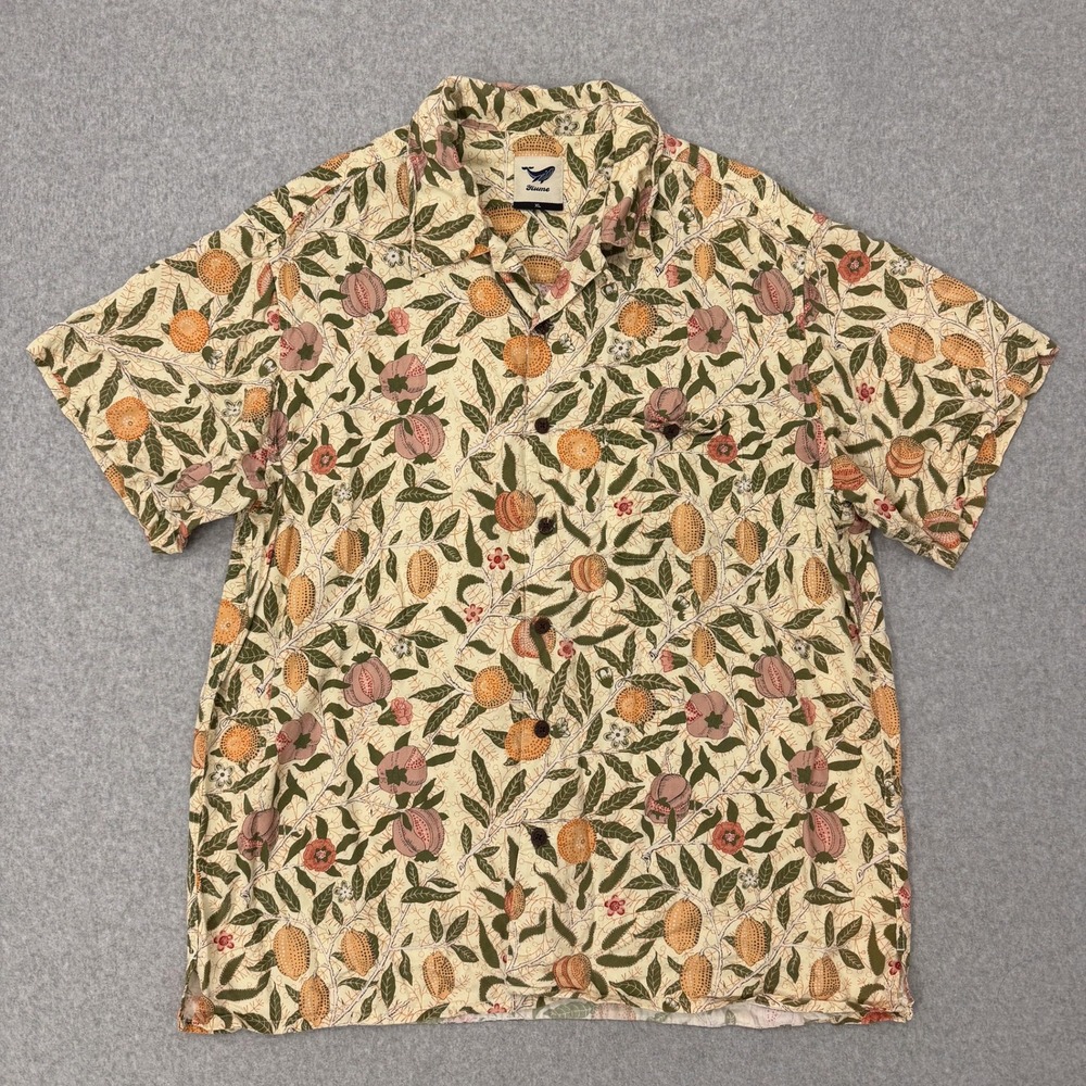 Yiume Shirt Mens XL Hawaiian Pomegranate Short Sleeve Button Up Loop Collar